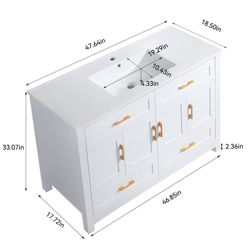 48" Bathroom Vanity with Ceramic Sink Combo, Abundant Storage Cabinet