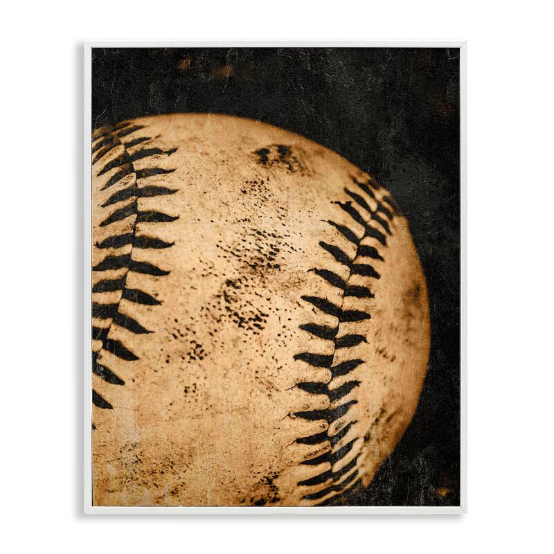Stupell Vintage Baseball Close Up Framed Giclee Art Design By Kim Allen - 11 x 14 - White