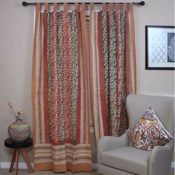 Shop Curtains For Living Room Cotton Tab Top Floral Curtain Drape Panel Olive Rust 44 X 88 Inches Overstock 13397374