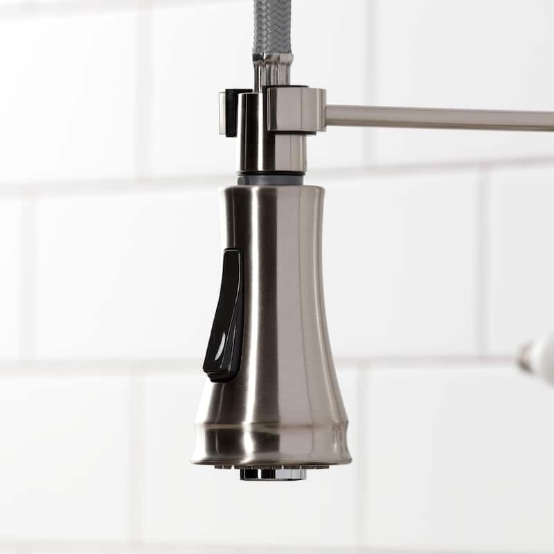 Kingston Brass Essex Double-Handle Wall-Mount Pre-Rinse Bridge Kitchen Faucet