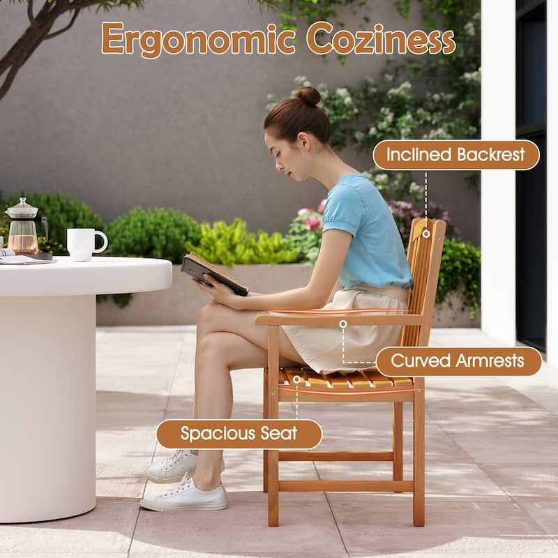 Gymax 2PCS Outdoor Dining Chairs Acacia Wood Slatted Patio Chairs w/