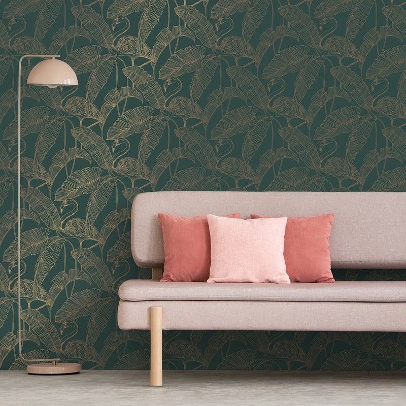 Fine Decor Mulholland Dark Green Flamingo Wall - 20.5 x 396 x 0.025
