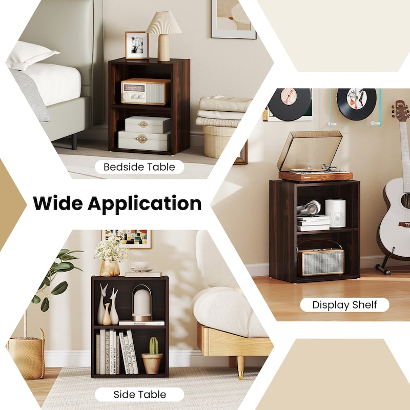 Gymax 2PCS 2-Cube Bookcase Cube Storage Organizer w/ Adjustable Walnut - 17''x11.5''x21.5''