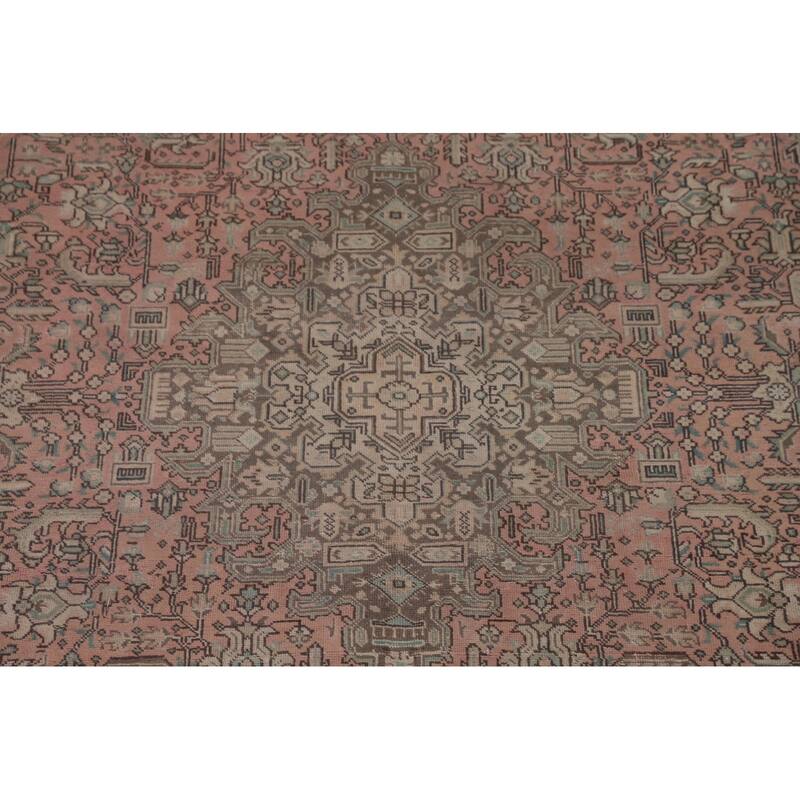 Geometric Pink Tabriz Persian Vintage Rug Hand-Knotted Wool Carpet - 7'11" x 11'2"