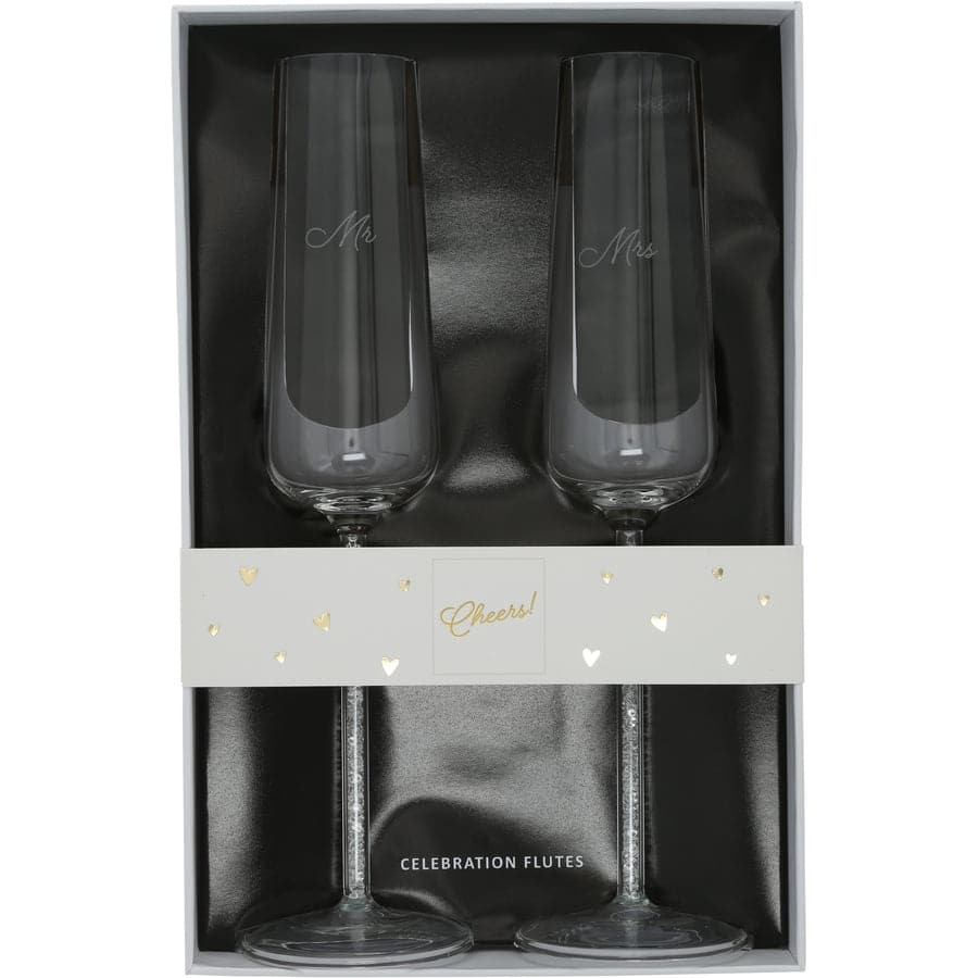 Pavilion Mr. & Mrs. Gift Boxed Glass Toasting Flute Set - 7 oz