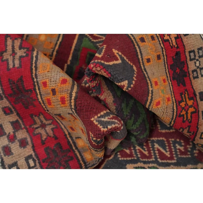 Hand Knotted Oriental 100% Wool Carpet Traditional Tribal Red Ardebil Runner Rug - 9' 4'' X 3' 9''