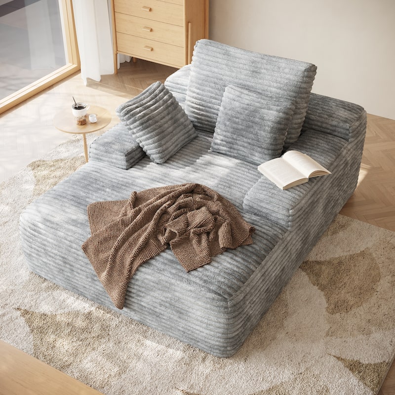 67" Oversized Chaise Lounge Chair Sofa Bed With Corduroy Upholstery, Large Corduroy Floor Sofa With Pillows - Grey