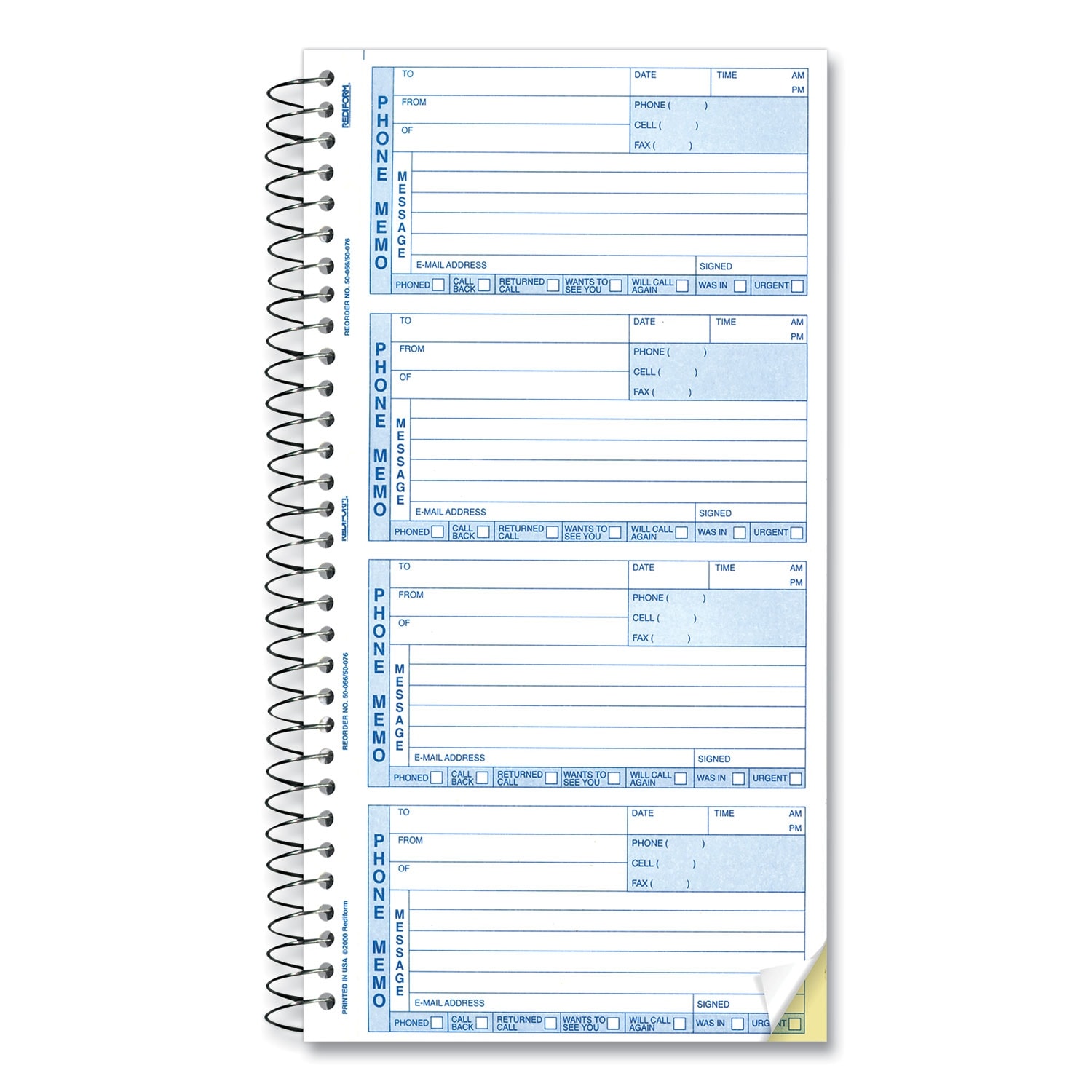 Telephone Message Book, Two-Part Carbonless, 5 x 2.75, 4/Page - White