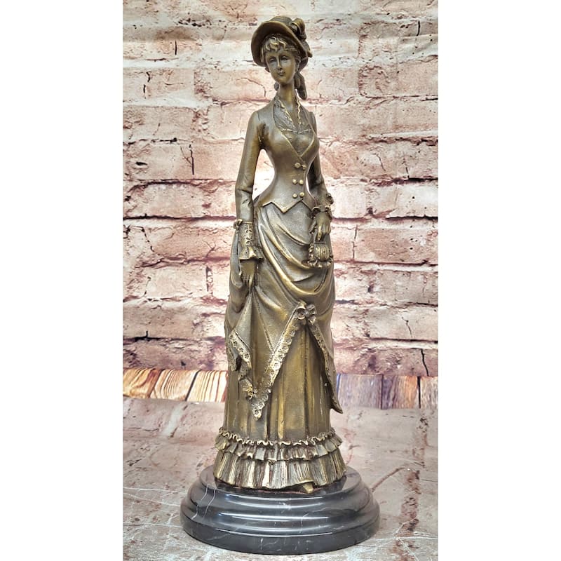 Victorian Lady In Ornate Gown – Refined Bronze Statue For Clic Décor By Vitaleh