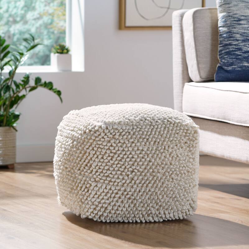 Stekar Boho Handcrafted Tufted Fabric Cube Pouf by Christopher Knight Home - Ivory