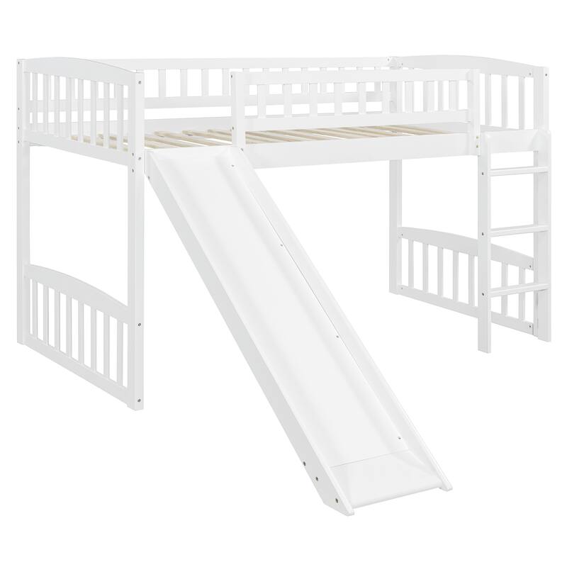 Twin Size Loft Bed with Slide and Ladder for Kids