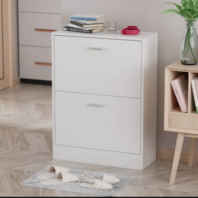 Kerrogee 2 Drawes Shoe Cabinet - 4 Tiers Shoe Rack - Up to 12 Pairs - 9.4"W x 23.6"L x 31.4"H