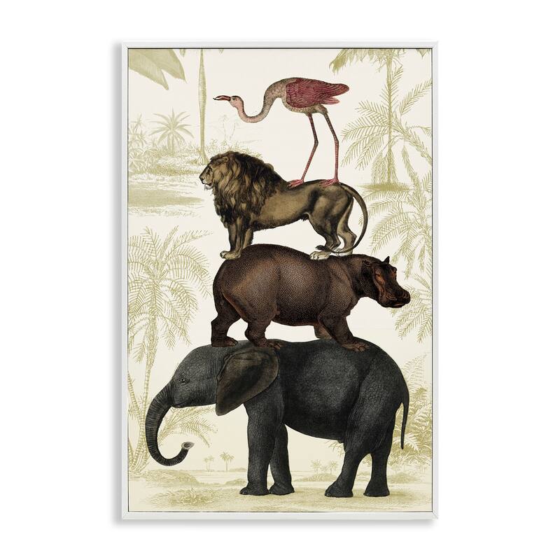 Stupell Jungle Animals Tower Framed Giclee Art Design By Victoria Barnes - 12 x 18 - White