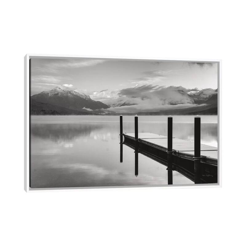 iCanvas "Lake McDonald Dock In Black & White" by Alan Majchrowicz Framed Canvas Print - White - 26x40