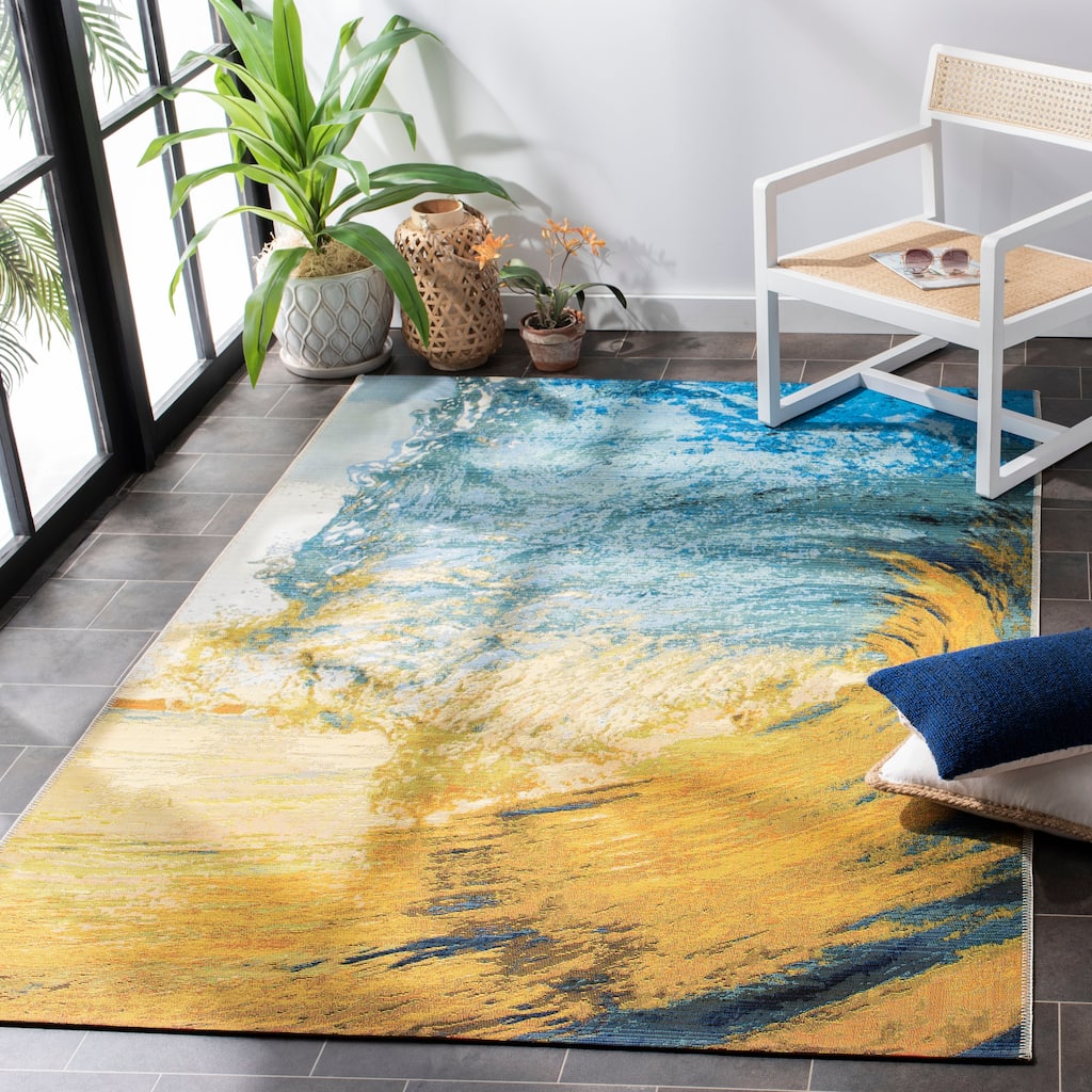 SAFAVIEH Barbados Yonit Tropical Indoor/ Outdoor Waterproof Patio Backyard Rug