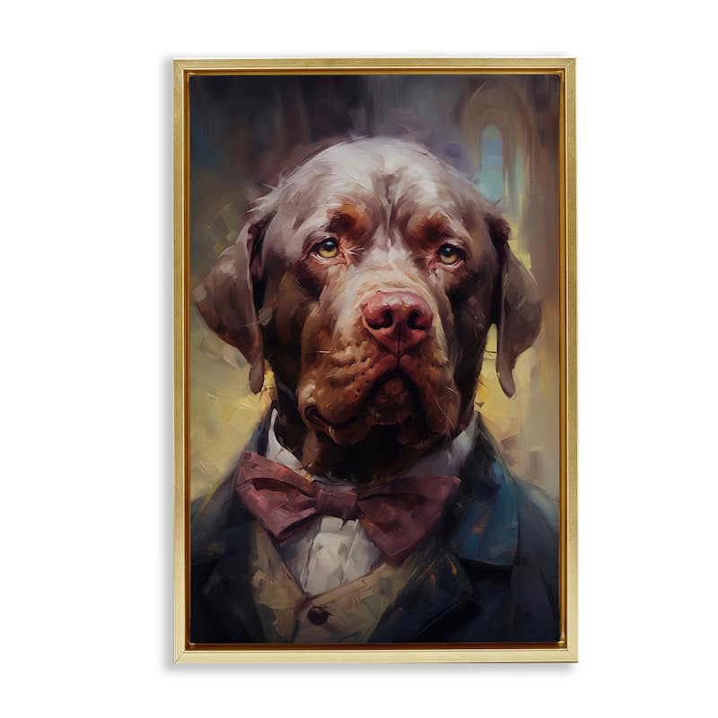 Stupell Dog in Timeless Suit Fashion Framed Floater Canvas Wall Art Design By Wumples - 17 x 25 - Gold