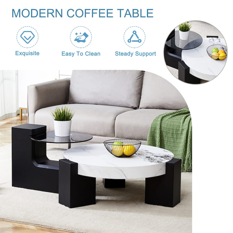 Roomfitters Detachable Double Layer Coffee Table with Modern Design, Space-Saving MDF Table for Versatile Use