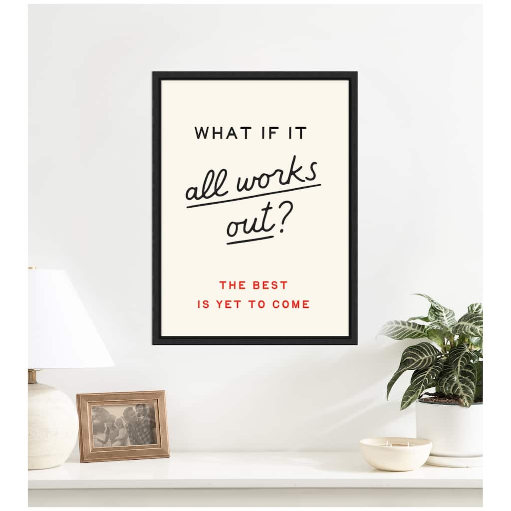 Kate and Laurel Motivational Poster, What if it All Works Out Dopamine Decor for Home by Lucky Guava Framed Canvas Wall Art