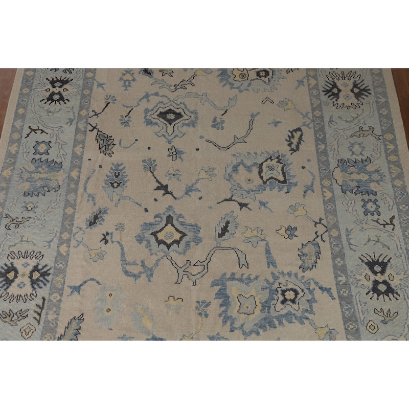 Hand Knotted Oriental 100% Wool Carpet Transitional All-Over Beige & Ivories Oushak Area Rug - 11' 4'' X 8' 11''