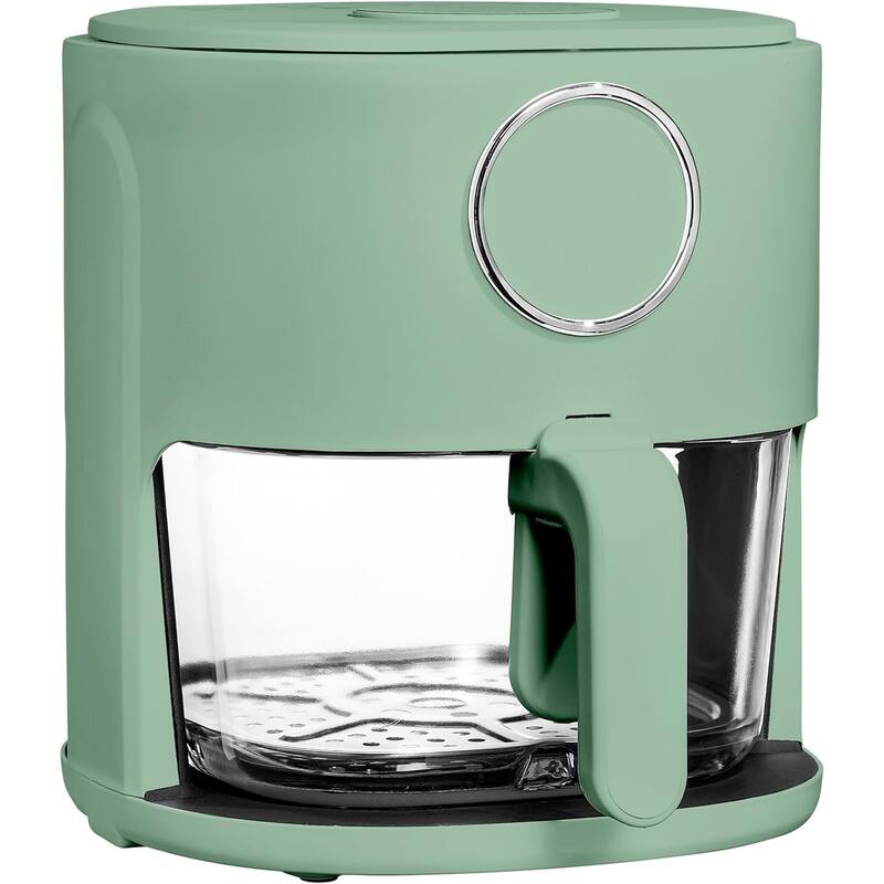 COOK WITH COLOR 1200W Air Fryer: Glass Basket, Dishwasher Safe, 60min Timer, 6 Presets, Temp Control 175F-400F, 4 - 5.5 QT - 4 QT - Dark Sage