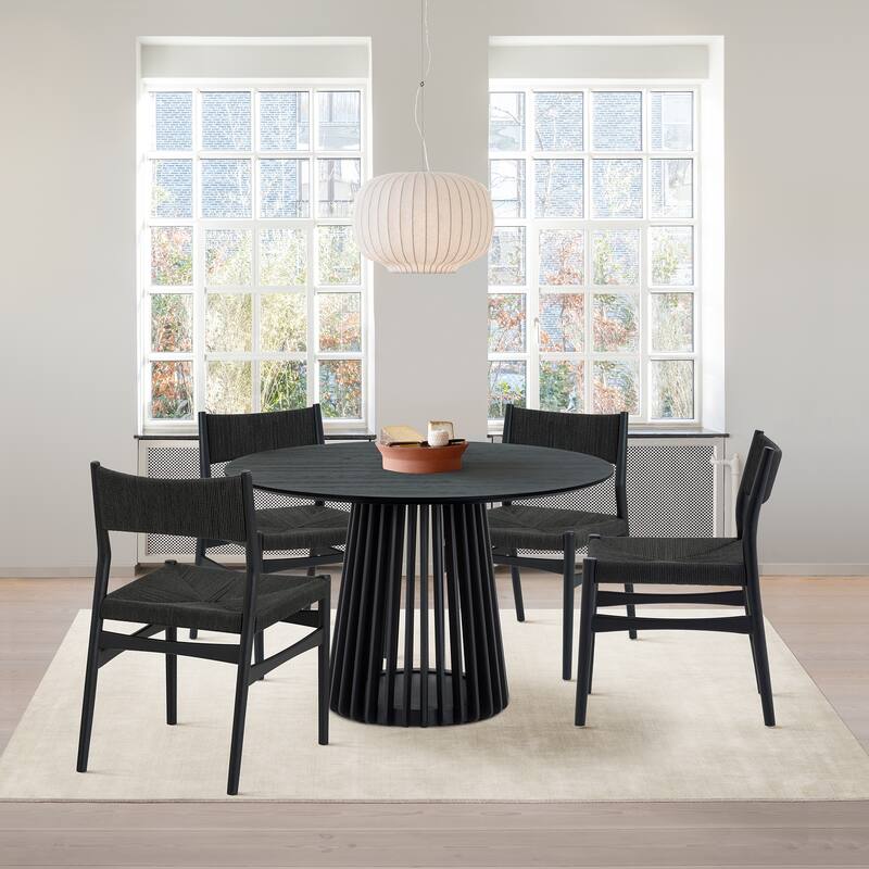 Pasadena Erie 5 Piece Round Dining Set with Paper Cord Chairs - Black