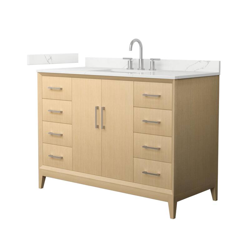 Wyndham Collection WCH7575-48S-QTZ-US3MXX Janna 48" Free Standing - White Oak / Giotto Quartz Top / Brushed Nickel