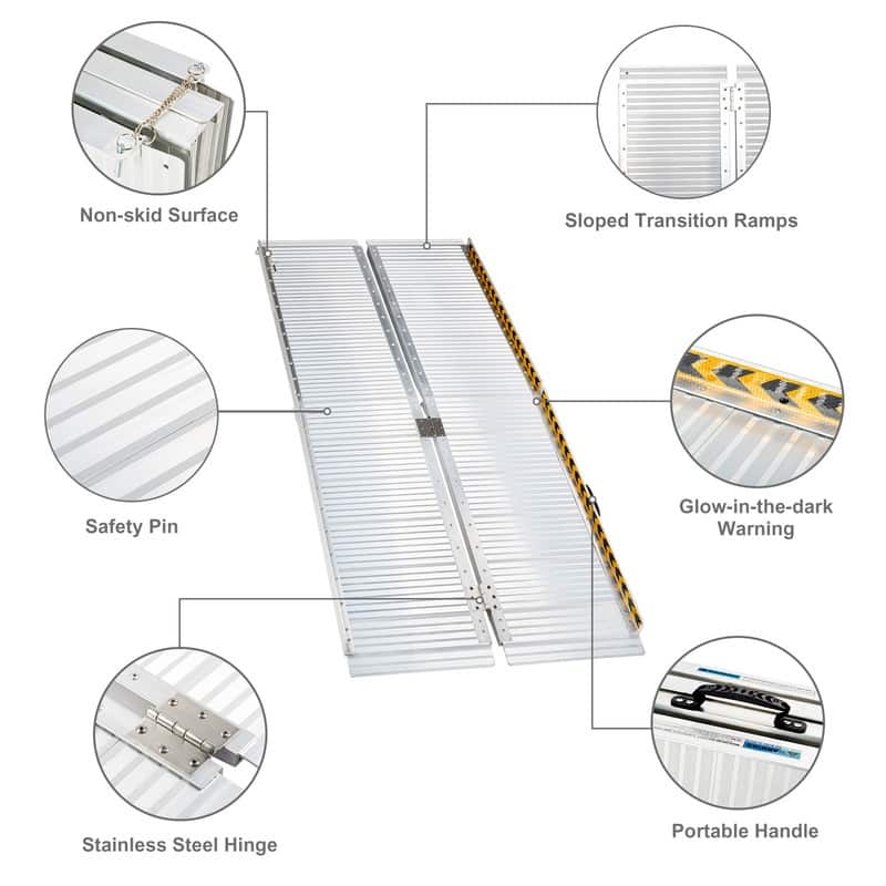 6ft Four-section Aluminum Wheelchair Loading Ramps Silver - N/A