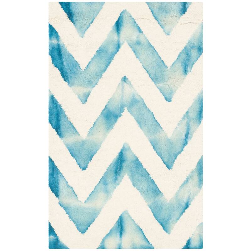 SAFAVIEH Dip Dye Erkhild Hand-tufted Wool Chevron Area Rug - 2' x 3' - Ivory/Turquoise