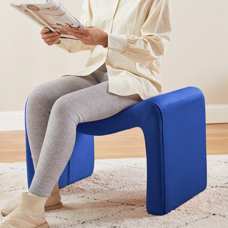 VANOMi Upholstered Pouf, Mid-Century Modern Ottoman, Cometemporary Foot Stool For Living Room Extra Vanity Seat For Small Space