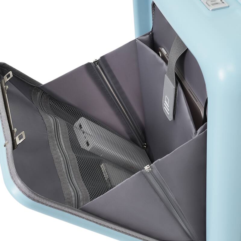 Merax 3 Piece ABS Hardshell Front-Opening Luggage Sets, Carry on Suitcase with USB Port and Cup Holder & Spinner Wheels