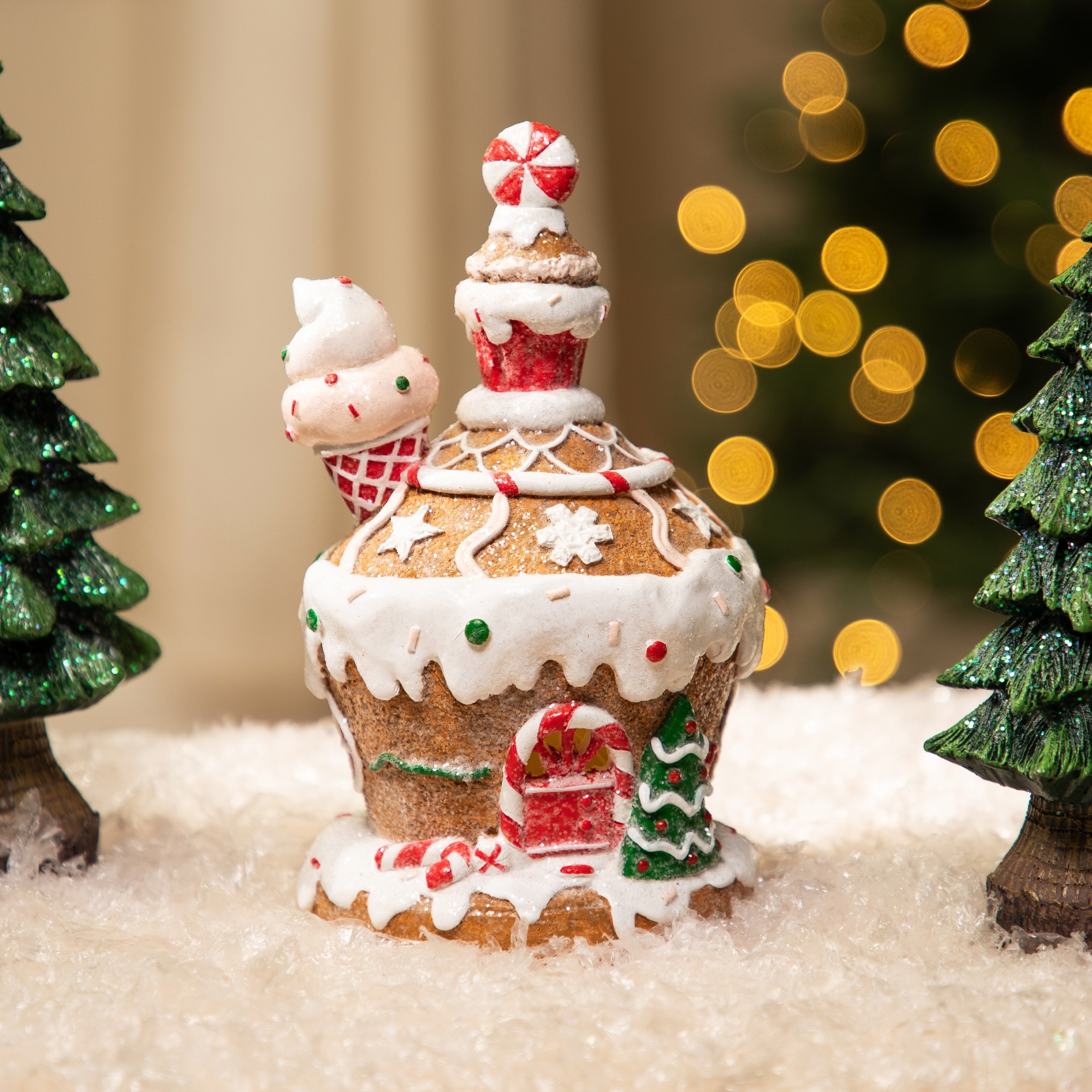 Lighted Peppermint Ice Cream Gingerbread Cupcake House Christmas Decoration - 7.5"