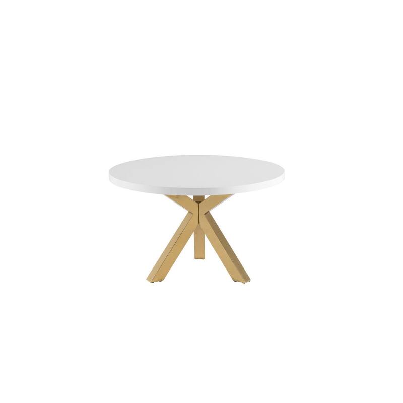 HomeRoots 48" White and Gold Wood and Metal Cross Leg Base Round Top Dining Table - 48.00 in. x 30.00 in. x 48.00 in.