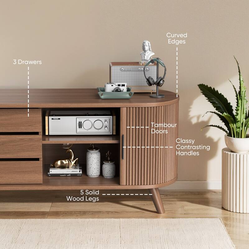 71" TV Stand for Living Room Mid Century Modern Entertainment Center