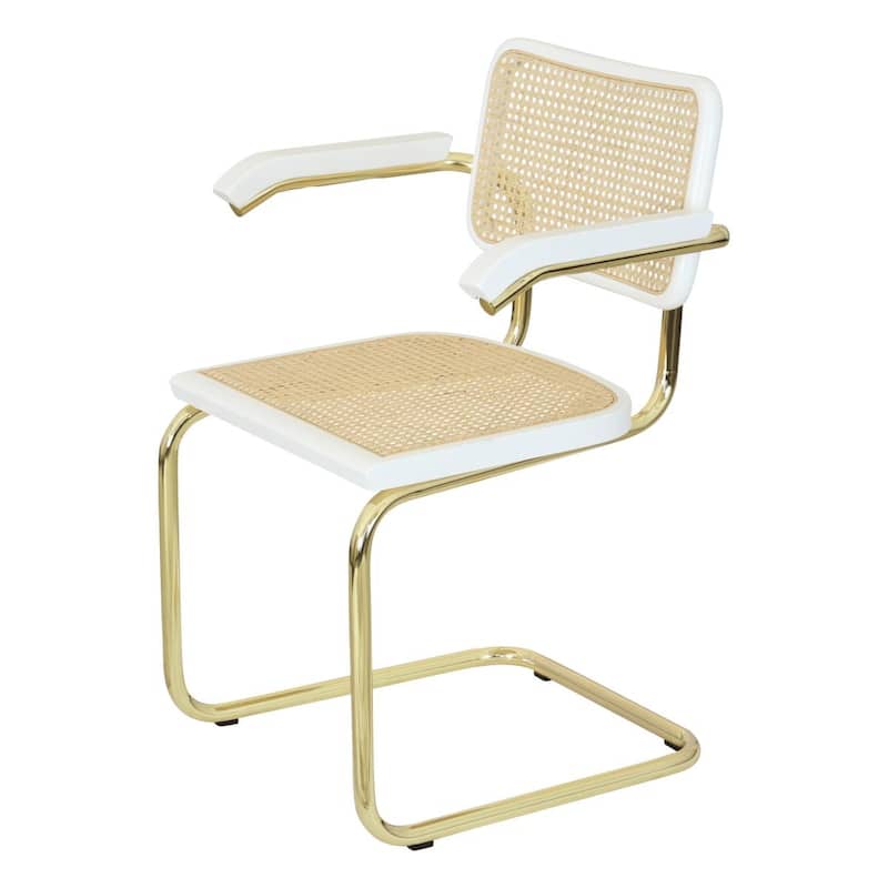 Breuer Chair Company Marcel Breuer Cesca Cane Cantilever Armchair Arm Chair w/ Brass Steel Frame (Various Wood & Cane Colors)