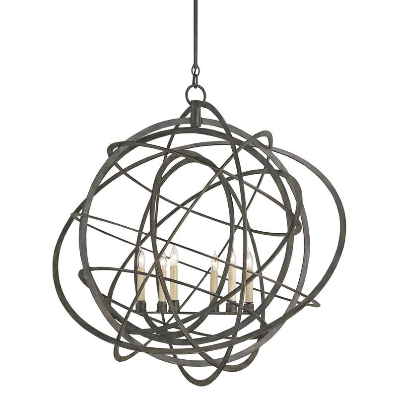 Currey & Company Genesis Black Orb Chandelier - 37"h x 35"dia - 37"h x 35"dia - Black Iron