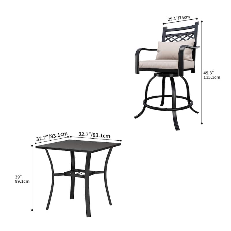 Outdoor Swivel Dining Set with 29"W Cushion Chairs, Patio Table