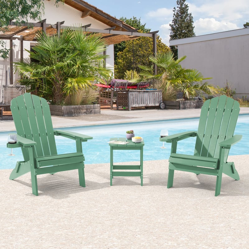 Bonosuki Set of 2 Folding Adirondack Chair Patio Fire Pit Chair - Dark Green