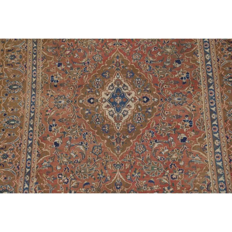 Orange Traditional Mashad Persian Vintage Rug Handmade Wool Carpet - 6'3"x 9'0"