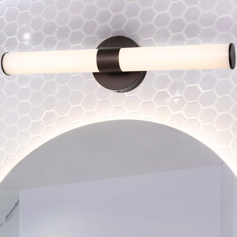 Elyse 20.13" 1-Light Industrial Mid-Century Iron Integrated LED Vanity Light, by JONATHAN Y - Oil Rubbed Bronze/White