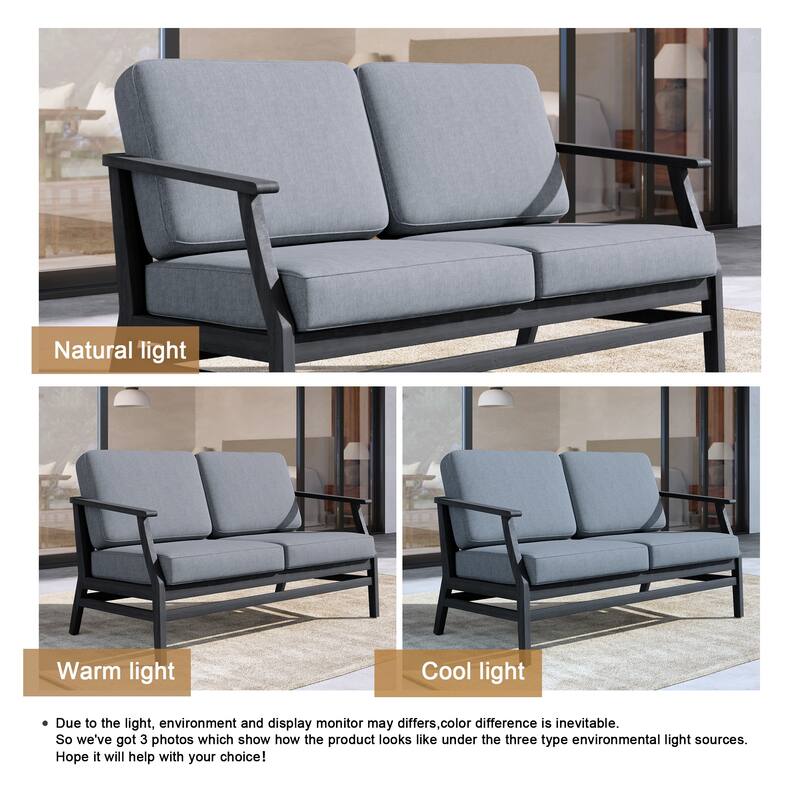 Outdoor Teak Wood Loveseat Sofa with Water-Resistant Cushions