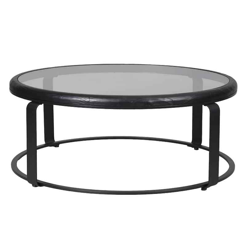 SAFAVIEH Couture Tyrese Metal Round Coffee Table - 41"W x 41"D x 16"H - Black/Clear