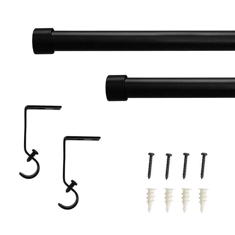 Lumi Single Curtain Rod Brushed Nickel/ Black- End Cap finials - 5/8" Dia. 28"-48" L - Matte Black