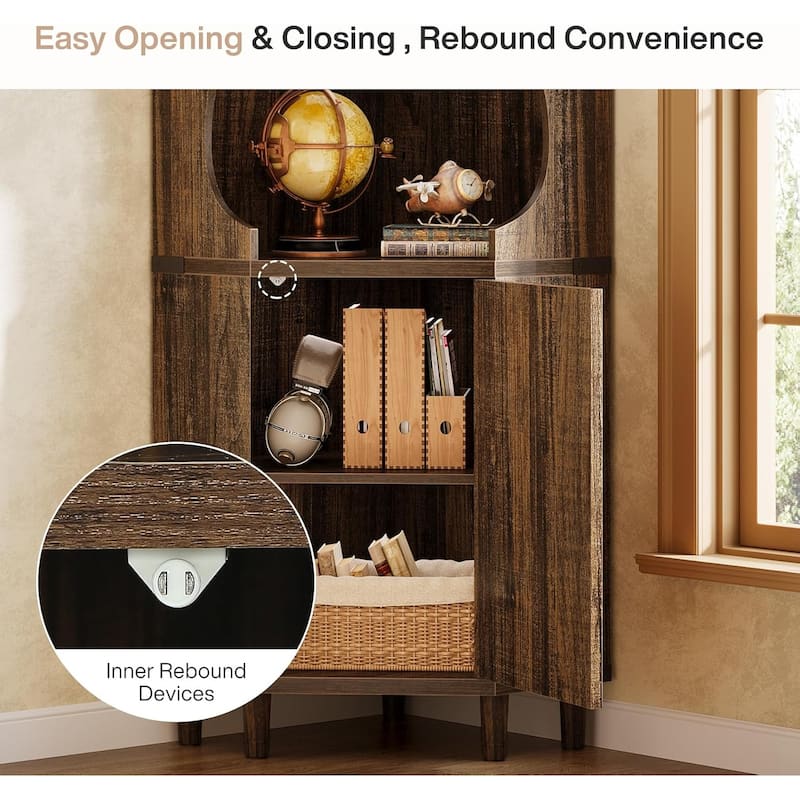 69.29'' Tall Corner Cabinet, Mid Century Kitchen Pantry with Doors, Freestanding Home Space Saver for Living Room, Rustic Brown