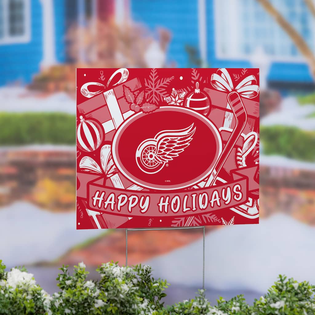 Detroit Red Wings Yard Sign, Happy Holidays - 24" x 18"