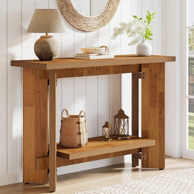 43" Narrow Sofa Console Table, 2-Tier Wooden Small Entryway Table