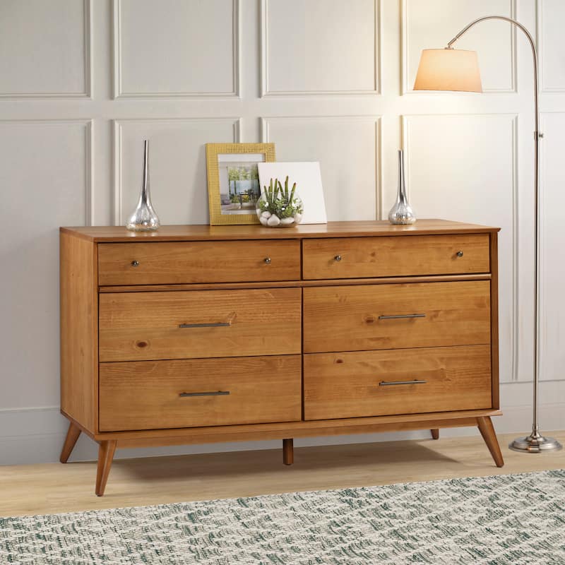 Mid-Century Castahno Solid Wood Six Drawer Dresser - Brown - 6-drawer