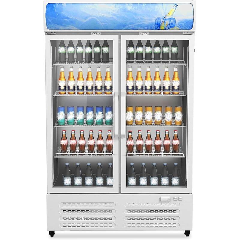 26 Cu.Ft Commercial Glass Door Display Refrigerator with LED Lighting, Energy-Efficient Beverage Cooler - White