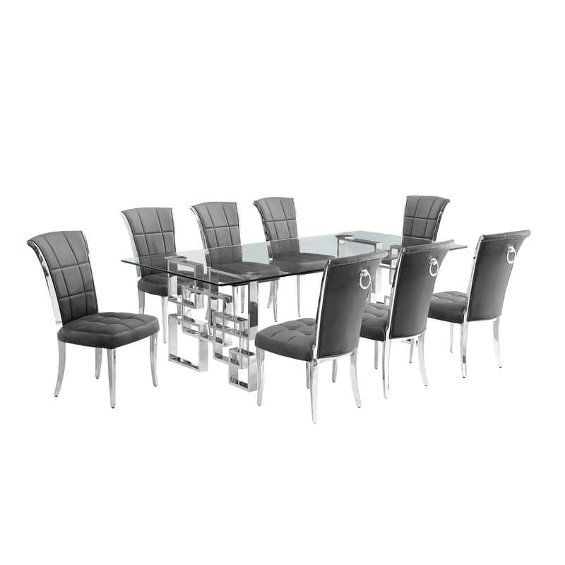 Best Quality Furniture D223/4-SC320-7 Dining Set with 95" 15mm Glass