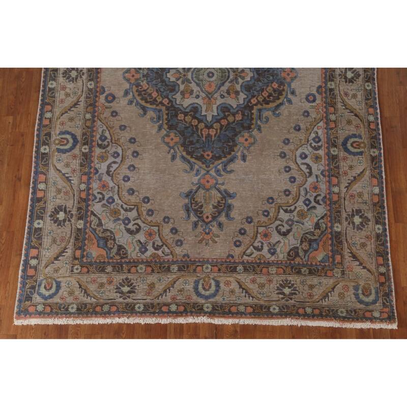 Over-Dyed Brown Tabriz Persian Vintage Rug Hand-Knotted Wool Carpet - 6'5"x 9'9"