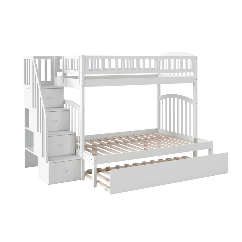 Westbrook Staircase Bunk Twin over Full with Twin Trundle in White